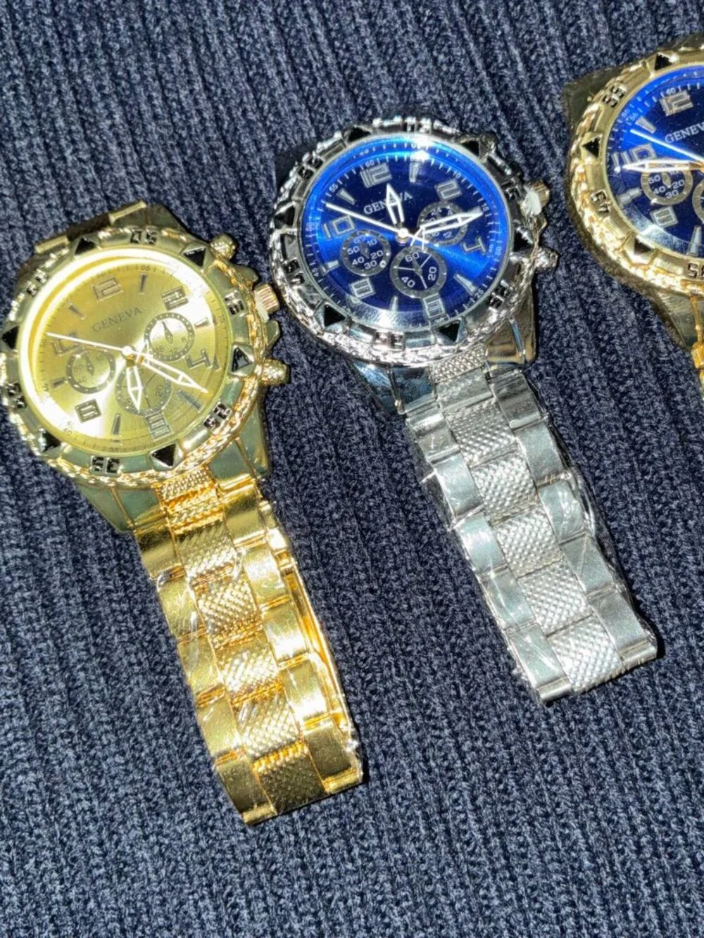 Lot Of 4 Mens Geneva Wrist Watches Blue Gold Steel - Brand New Same Day Shipping
